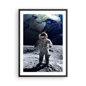 Affisch i svart ram - Astronaut på månens yta - 50x70cm - Hälsningar från månen - Modern väggdekoration för vardagsrum och sovrum ARTTOR
