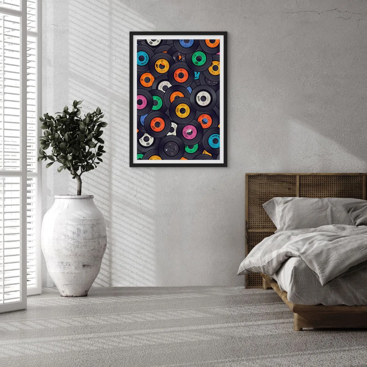 Affisch i svart ram - En samling färgglada vinylskivor - 50x70cm - Klassikens färger - Modern väggdekoration för vardagsrum och sovrum ARTTOR