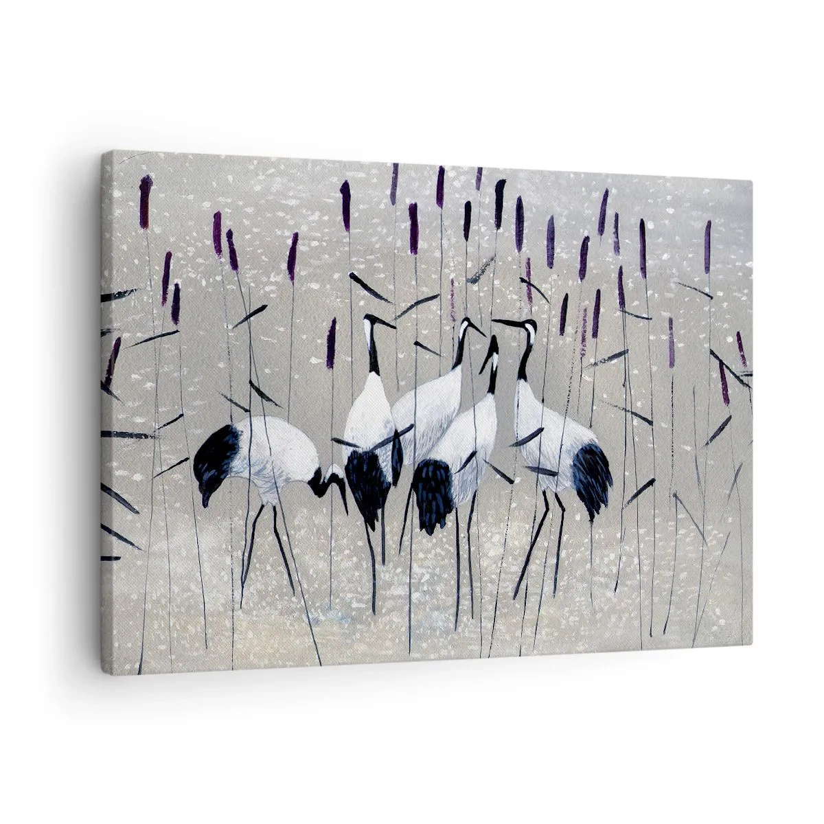 Canvastavla - Bild på duk - Hägrar i gräset mot en fridfull bakgrund - 70x50cm - Bland sina - Modern väggdekoration för vardagsrum och sovrum ARTTOR