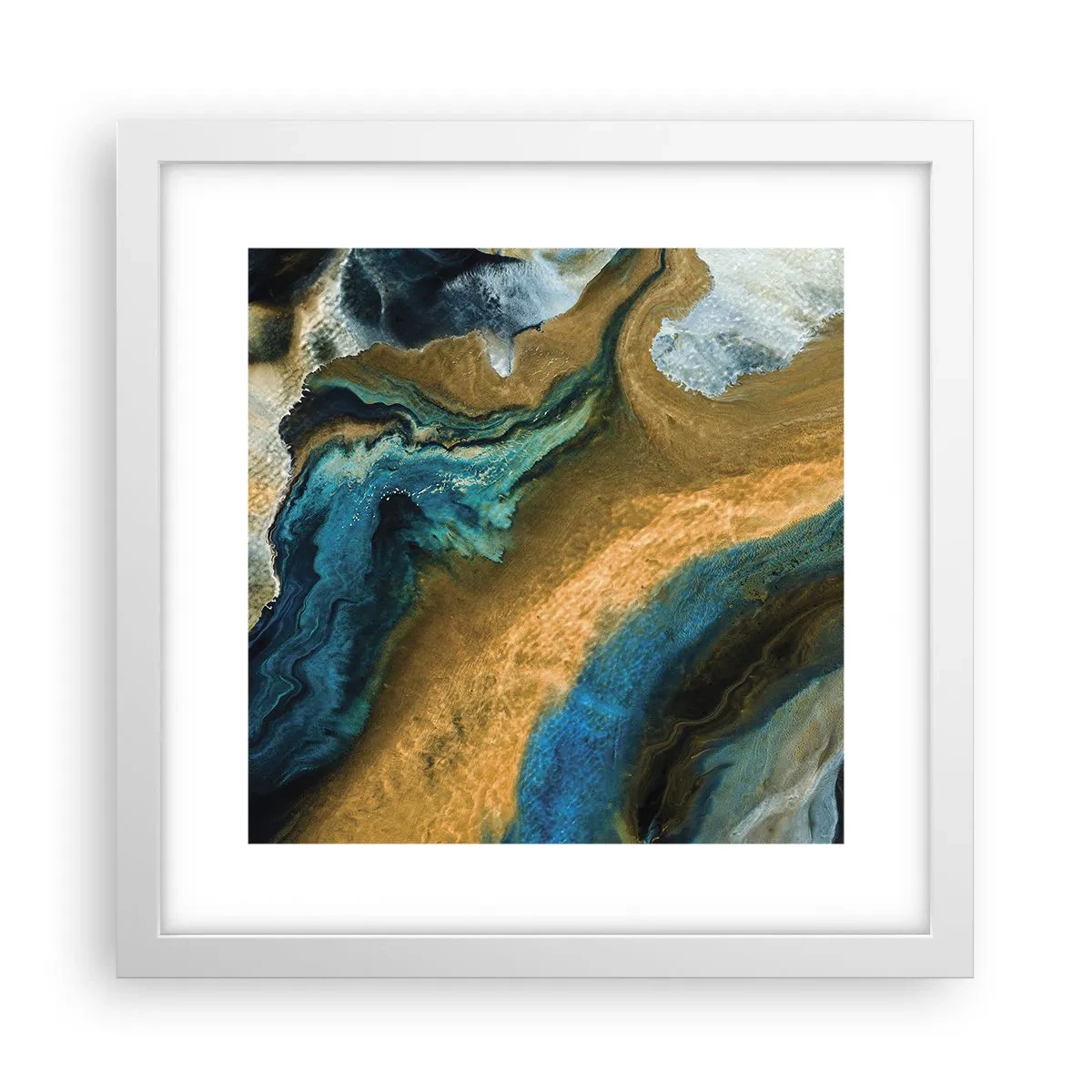 Affisch i vit ram - Blå – gul – ömsesidiga influenser - 30x30 cm