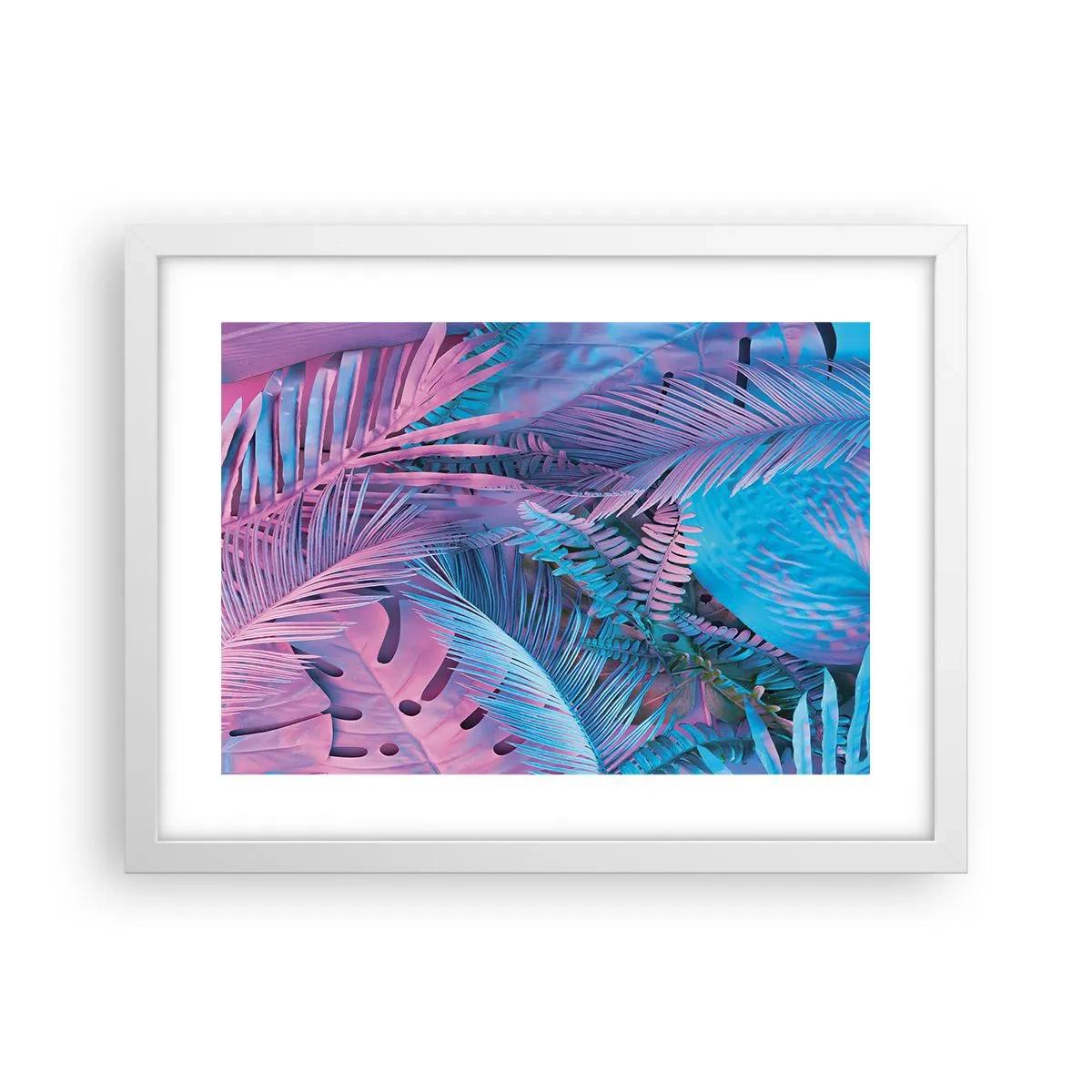 Affisch i vit ram - Tropiken i rosa och blått - 40x30 cm