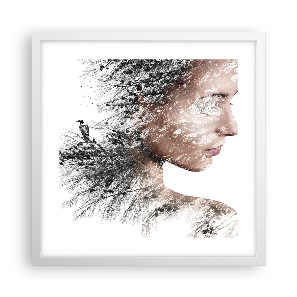 Affisch i vit ram - Skogens ande - 40x40 cm