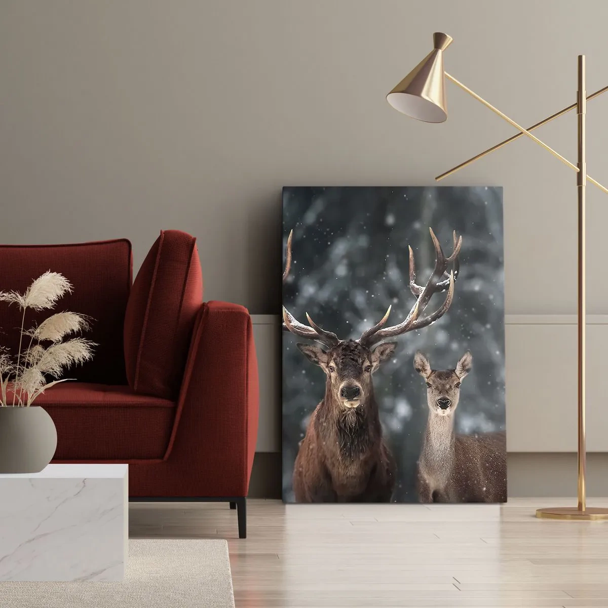 Canvastavla - Bild på duk - Skogens herre med hustrun - 65x120 cm