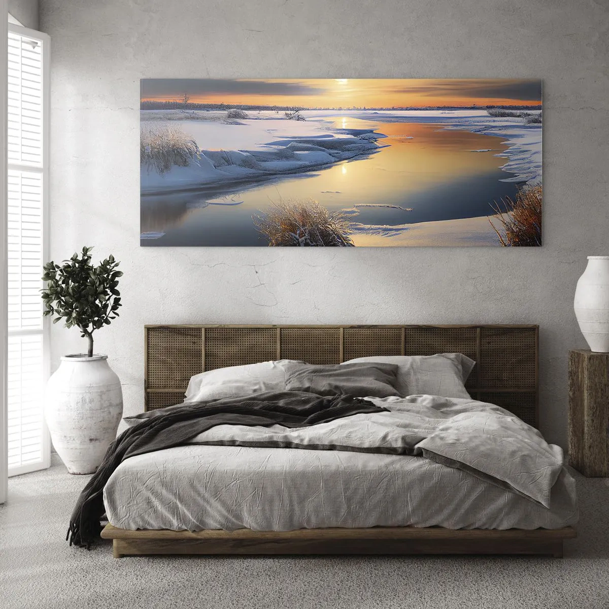 Glastavla - Bild på glas - Vintersolnedgång - 100x40 cm