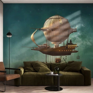 Självhäftande Fototapet Deluxe Sticker - Jules Verne hälsar - Retro, Resa, Ballong - 450x315 cm