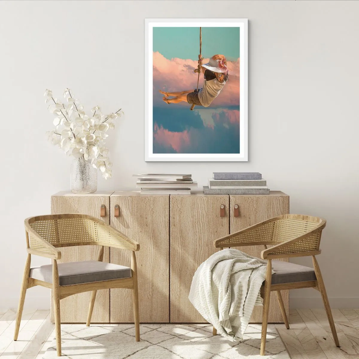 Affisch i vit ram - Lek i molnen - 70x100 cm