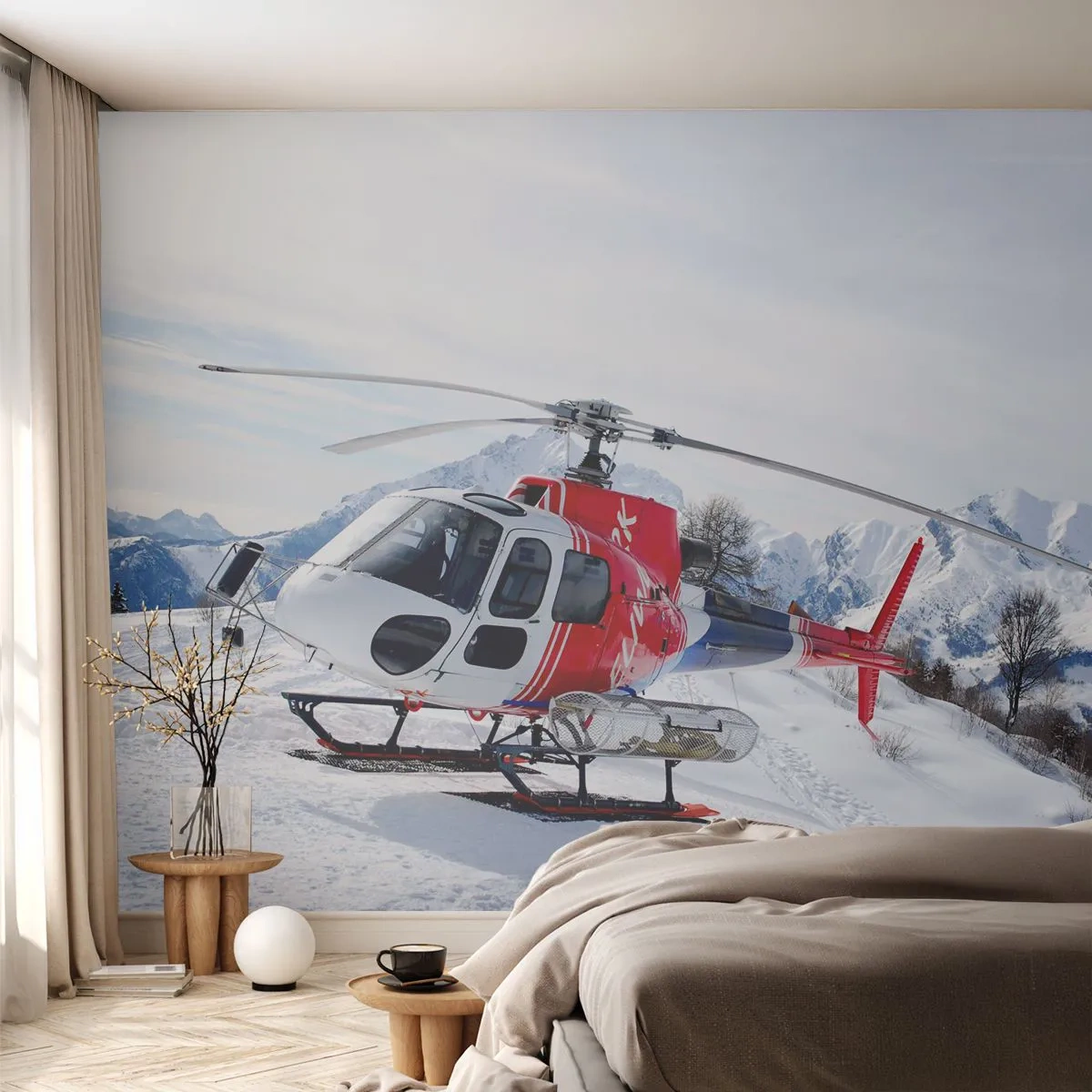 Självhäftande Fototapet Deluxe Sticker - Alltid redo - Helikopter, Landskap, Alperna - 250x175 cm