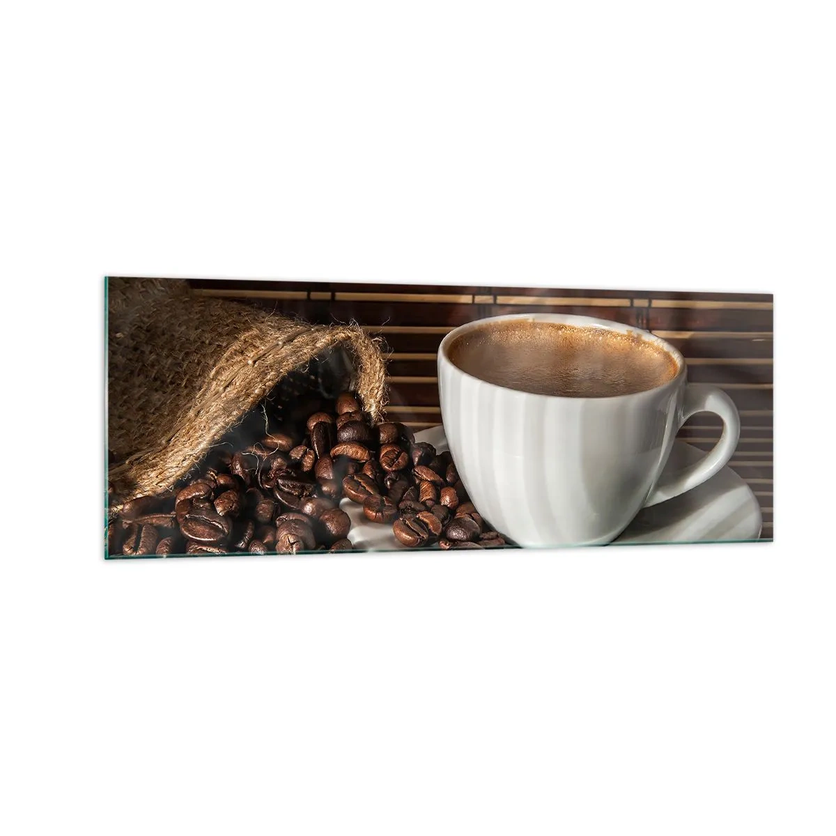 Glastavla - Bild på glas - Kolets svärta, bärnstenens transparens - 140x50 cm