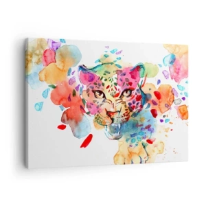 Canvastavla - Bild på duk - Abstrakt porträtt av en leopard i intensiva färger - 70x50cm - Skönheten och odjuret - Modern väggdekoration för vardagsrum och sovrum ARTTOR