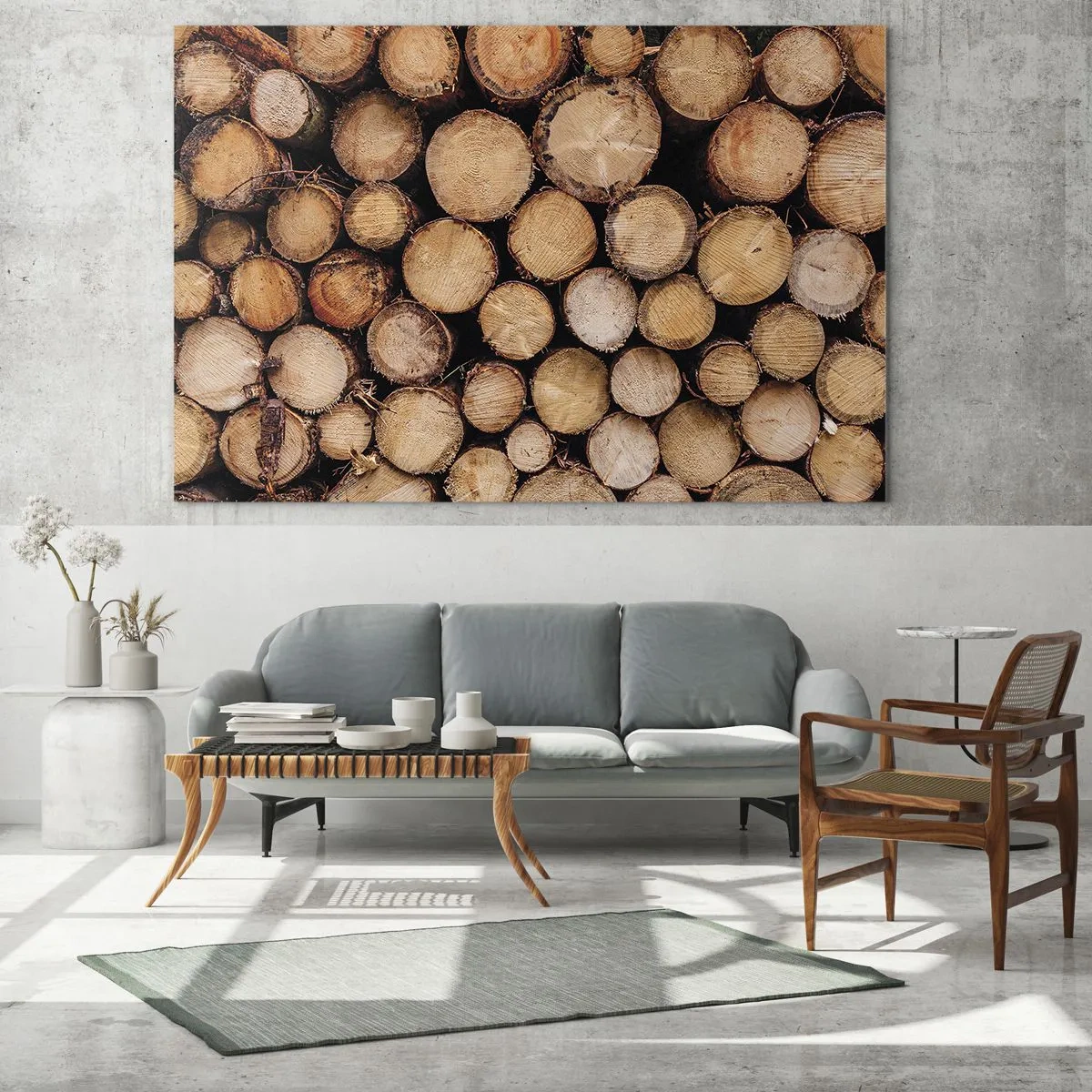 Glastavla - Bild på glas - Vertikalt arrangerade trädstammar med synliga tillväxtringar - 70x50cm - Ny början - Modern väggdekoration för vardagsrum och sovrum ARTTOR