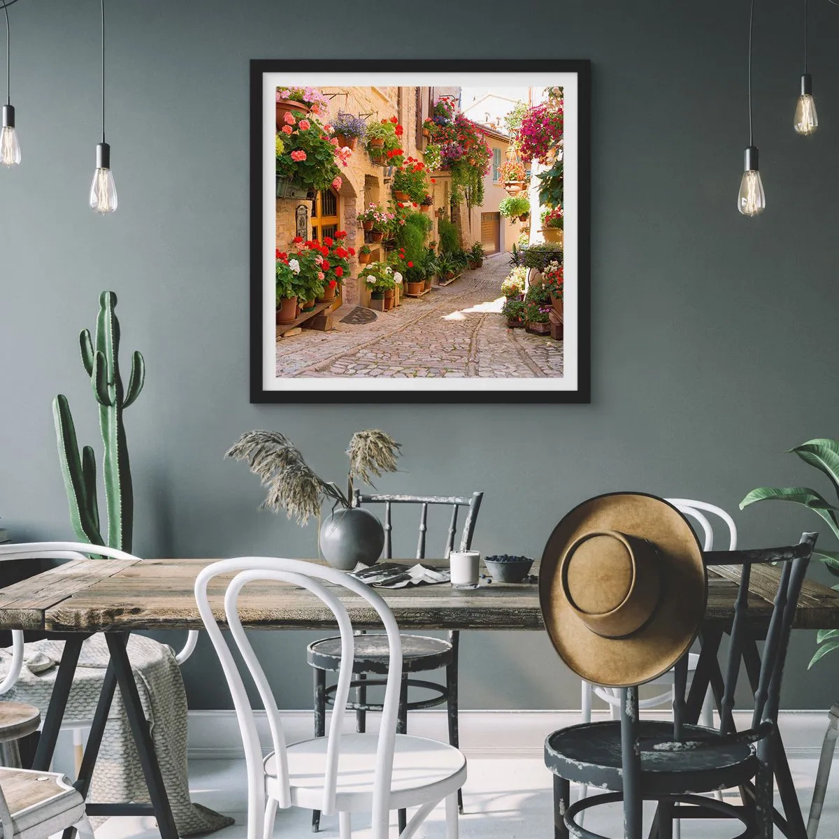 Affisch i svart ram - I blommornas flod - 50x50 cm