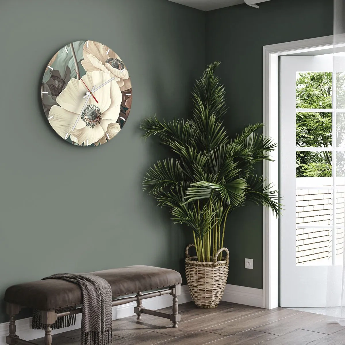 Väggklocka - Klocka på glas - Viskningar av vallmo - 40x40 cm