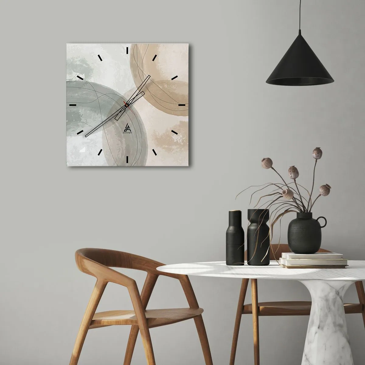 Väggklocka - Klocka på glas - Världars samspel - 30x30 cm