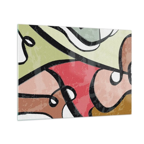 Glastavla - Bild på glas - Färgglad abstraktion med svarta linjer - 70x50cm - Pirouetter bland färger - Modern väggdekoration för vardagsrum och sovrum ARTTOR