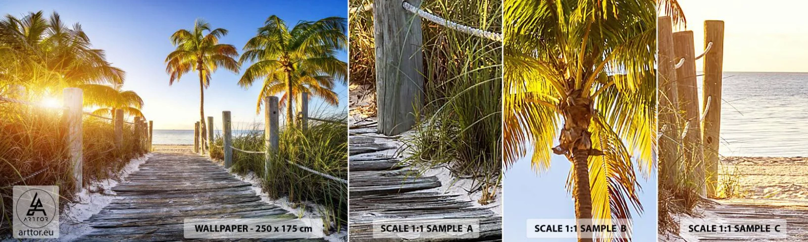 Fototapet Prov Standard Eco - Raka vägen till paradiset - Landskap, Kokosnötspalm, Strand - 100x30 cm