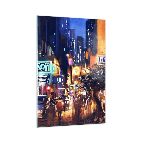Glastavla - Bild på glas - Och staden sover inte - 70x100 cm