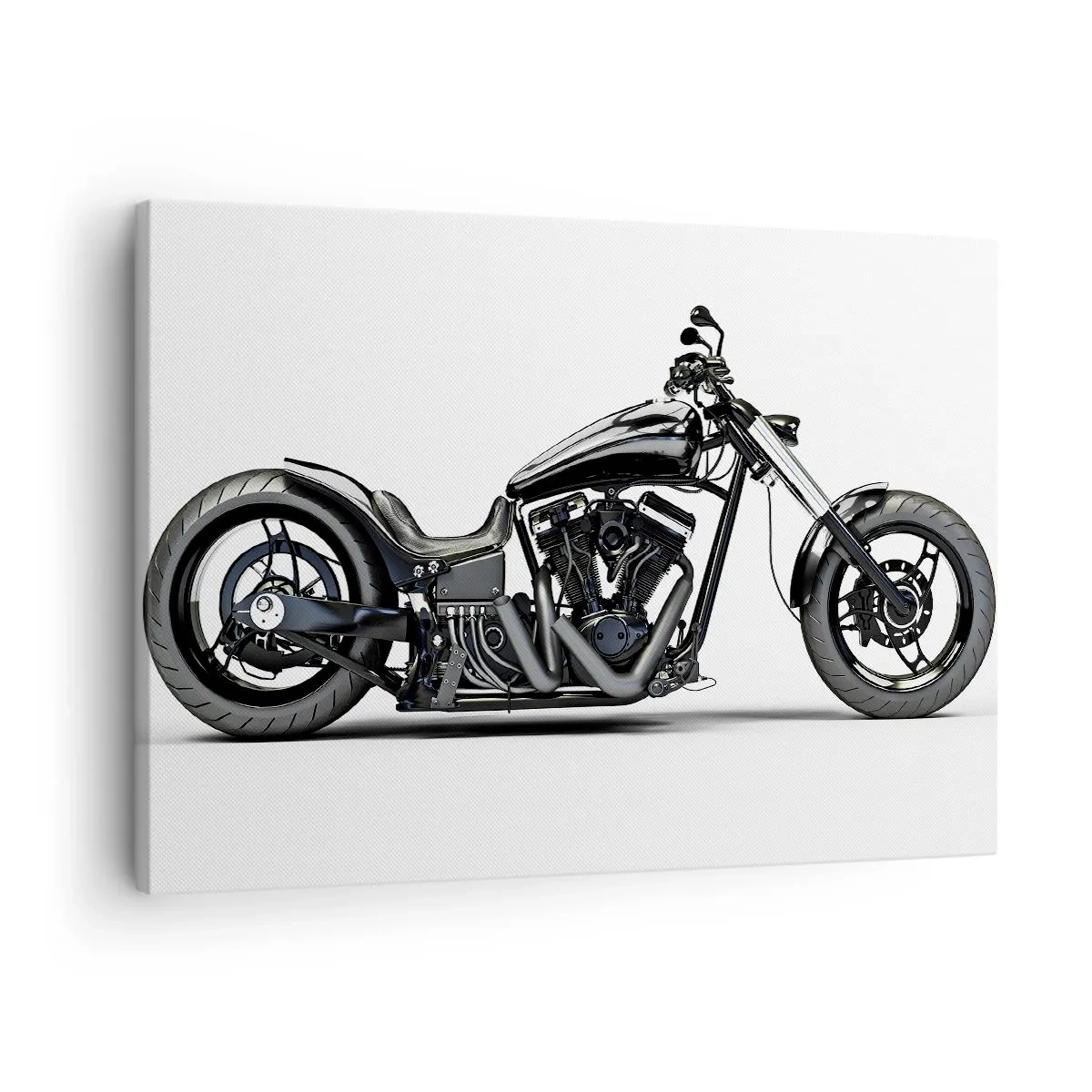 Canvastavla - Bild på duk - Snygg svart specialbyggd motorcykel på vit bakgrund - 70x50cm - För dem som älskar friheten - Modern väggdekoration för vardagsrum och sovrum ARTTOR