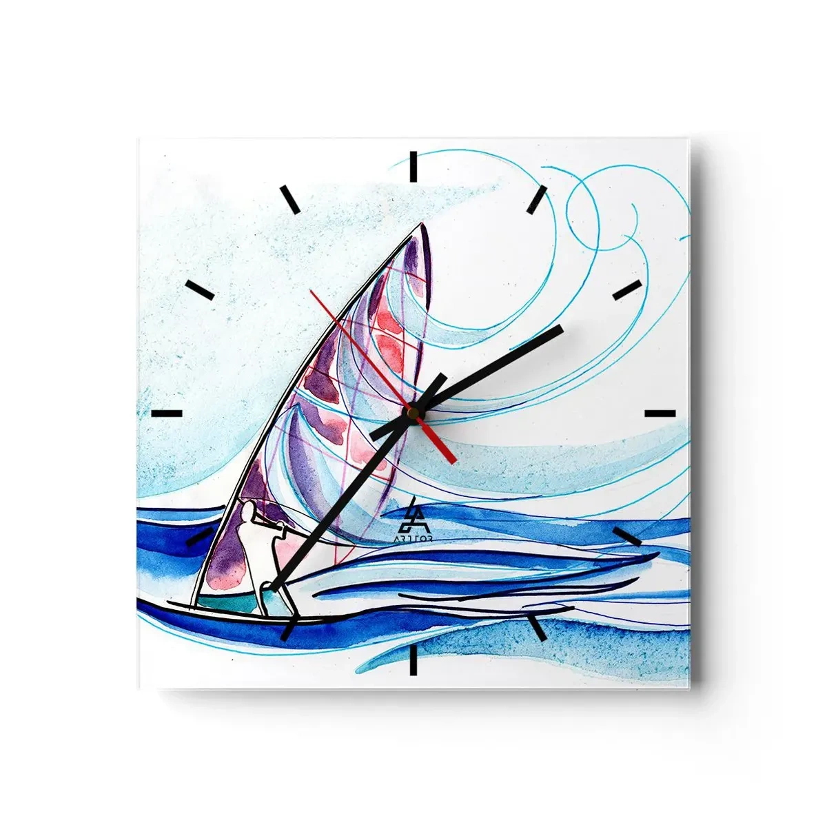 Väggklocka - Klocka på glas - Med vinden i vågornas rytm - 30x30 cm