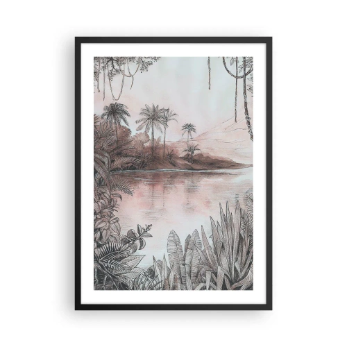 Affisch i svart ram - Exotiskt landskap vid vattnet - 50x70cm - En upptäcktsresandes dagbok från 1800-talet - Modern väggdekoration för vardagsrum och sovrum ARTTOR