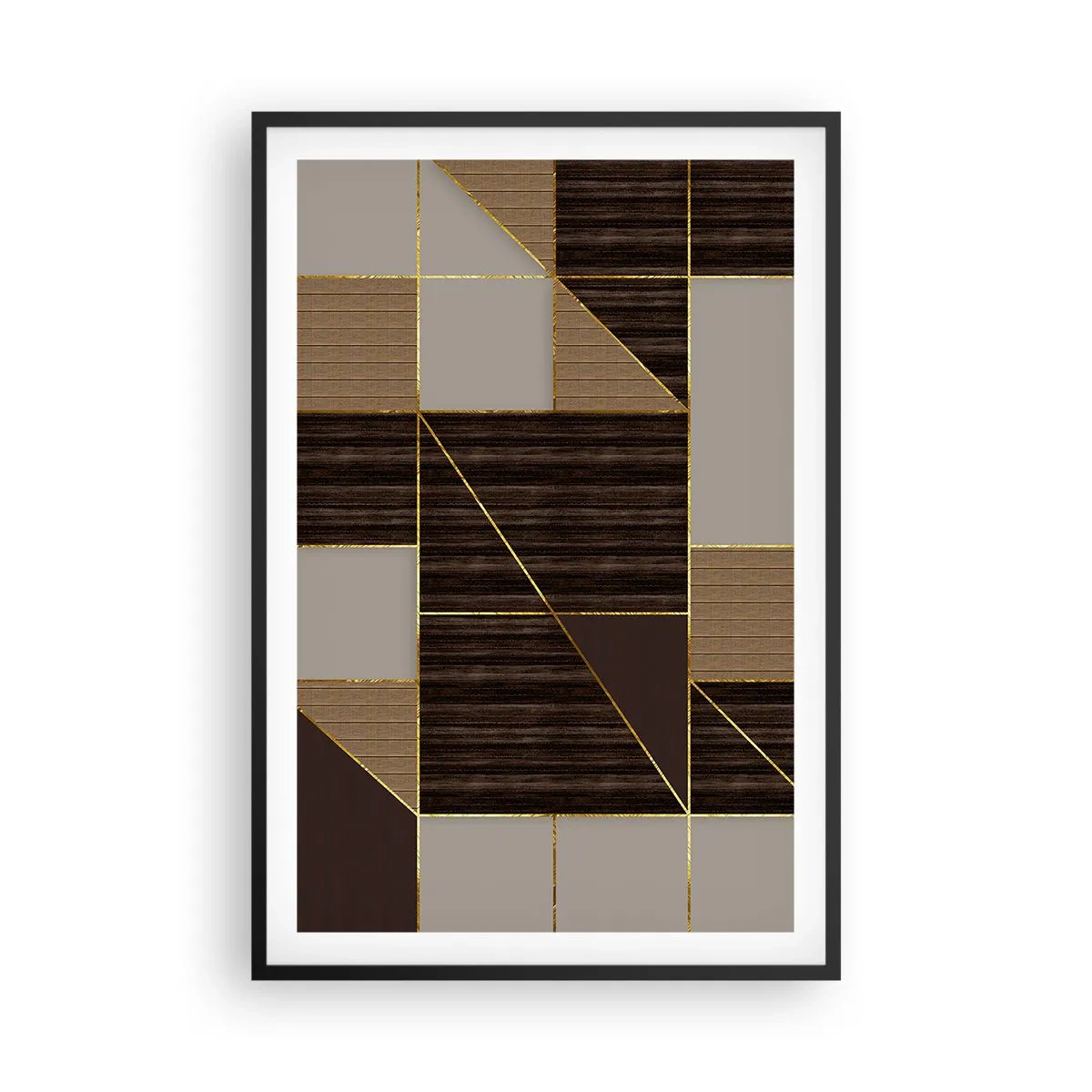 Affisch i svart ram - Mosaik av brun och guld - 61x91 cm