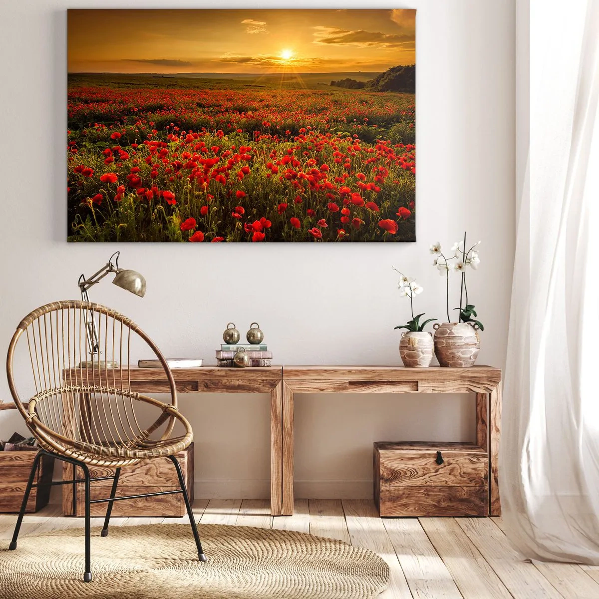 Canvastavla - Bild på duk - Bland brusande ängars vågor, bland blommornas flod - 100x70 cm