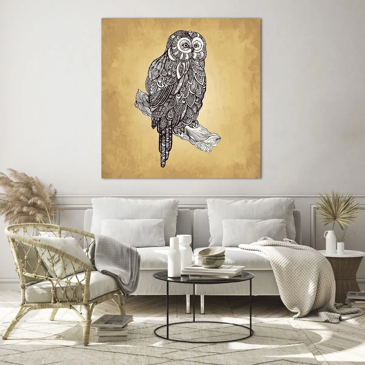 Glastavla - Bild på glas - Invecklade ornament av visdom - 70x70 cm