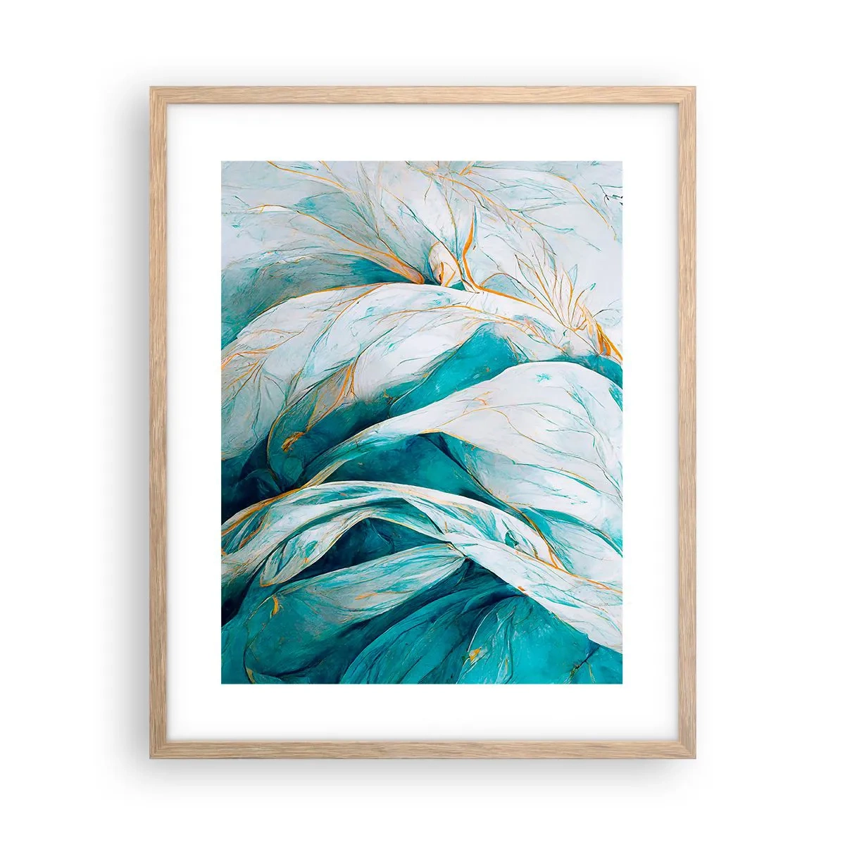 Affisch i ram av ljusek - Blå abstraktion med guldmotiv - 40x50 cm