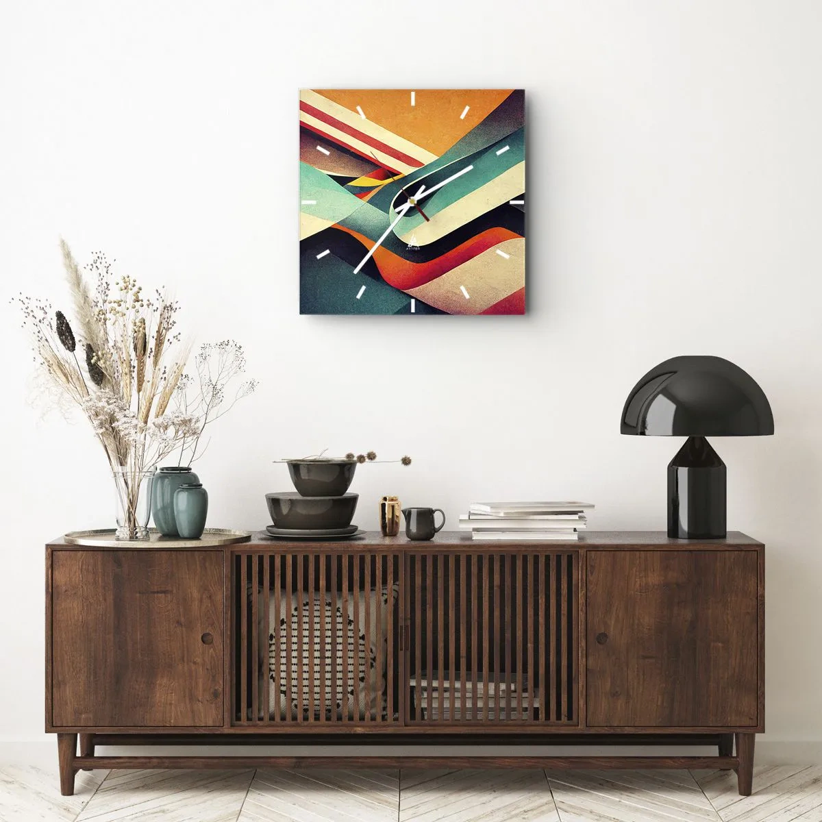 Väggklocka - Klocka på glas - Intensiv komposition - 30x30 cm