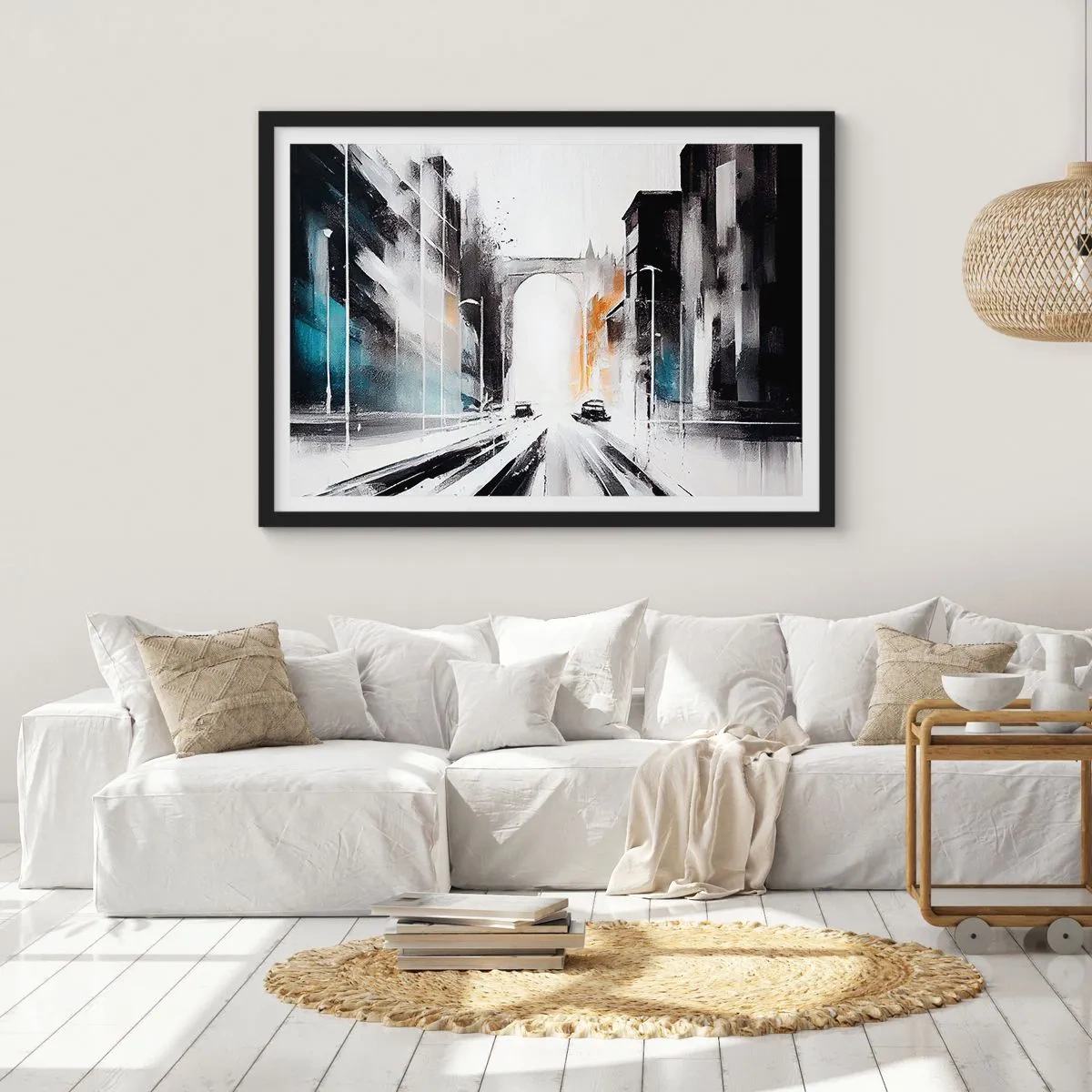Affisch i svart ram - Stadsstudie: arkitektur och rörelse - 70x50 cm