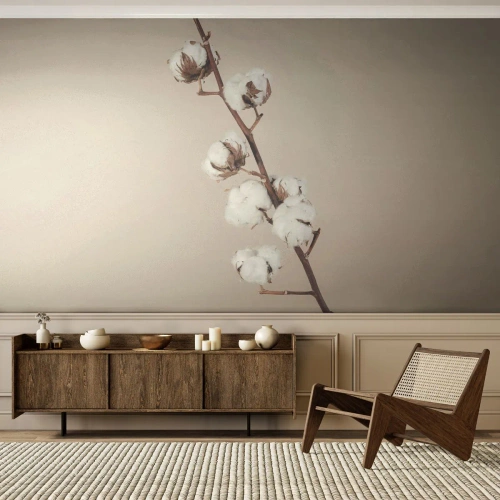 Fototapet på mått Premium Sand - Hos mjukhetens källa - Bomullsblomma, Natur, Bomull