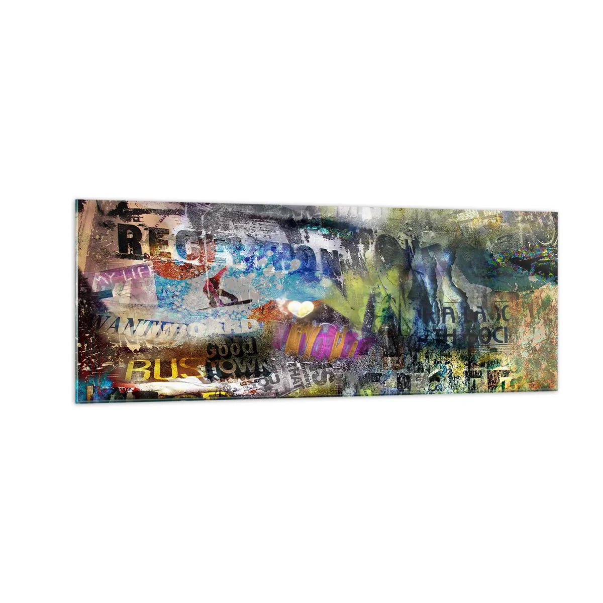 Glastavla - Bild på glas - Collage med minnen - 140x50 cm