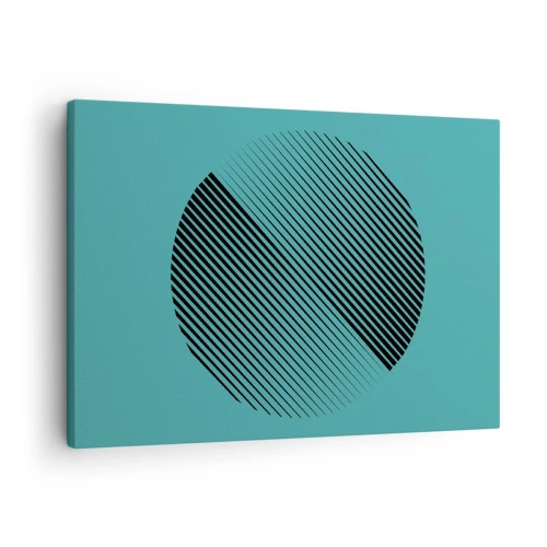 Canvastavla - Bild på duk - En minimalistisk cirkel med linjer på en turkos bakgrund. - 70x50cm - Cirkeln - en geometrisk variation - Modern väggdekoration för vardagsrum och sovrum ARTTOR