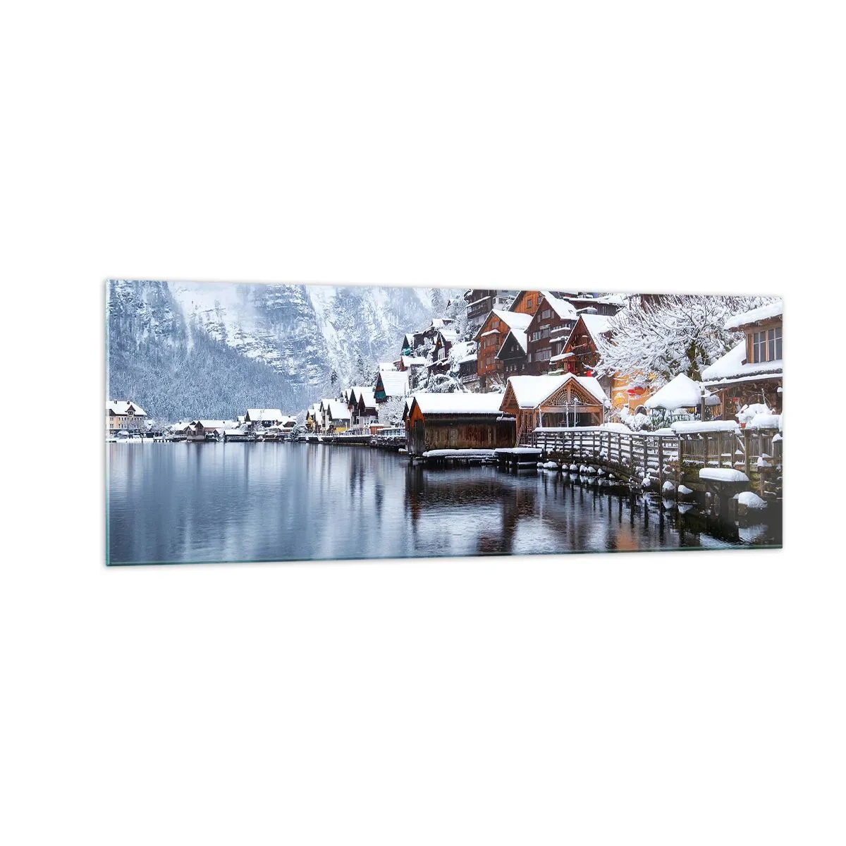 Glastavla - Bild på glas - I vinterns dräkt - 140x50 cm