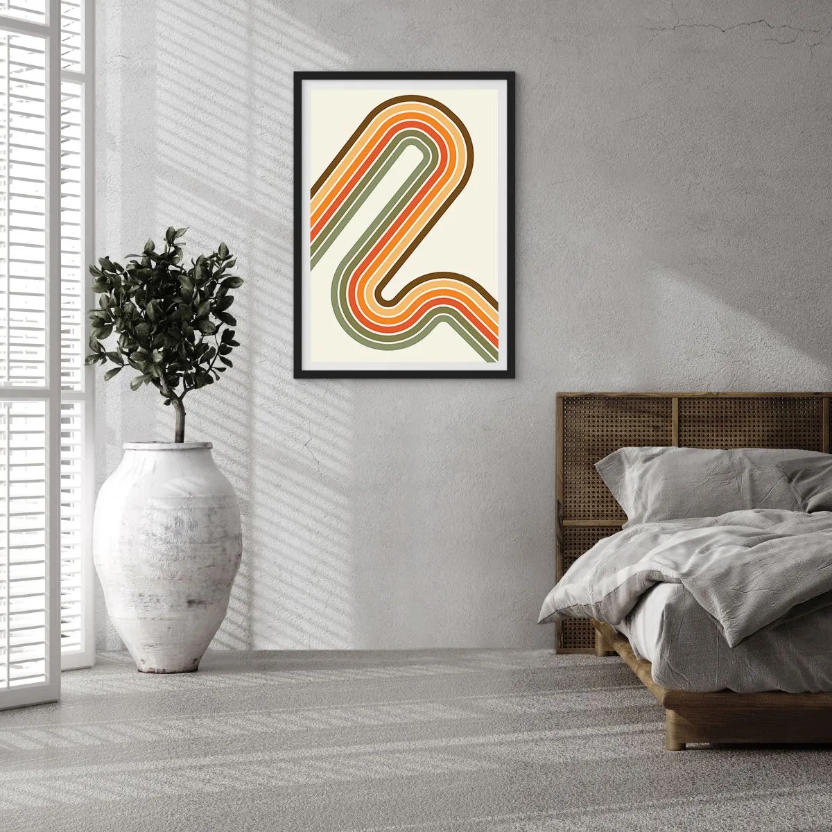 Affisch i svart ram - Färgglada linjer i retrostil - 50x70cm - Zig-zack mot målet - Modern väggdekoration för vardagsrum och sovrum ARTTOR