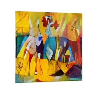 Glastavla - Bild på glas - Sol - liv -glädje - 50x50 cm