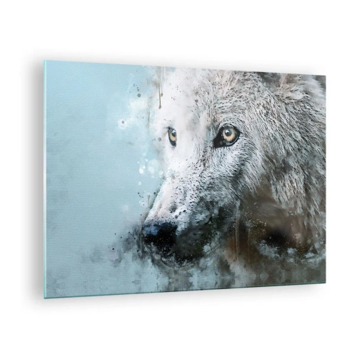 Glastavla - Bild på glas - Vargporträtt med konstnärliga, suddiga accenter i nyanser av blått - 70x50cm - Lär känna vargsjälen - Modern väggdekoration för vardagsrum och sovrum ARTTOR