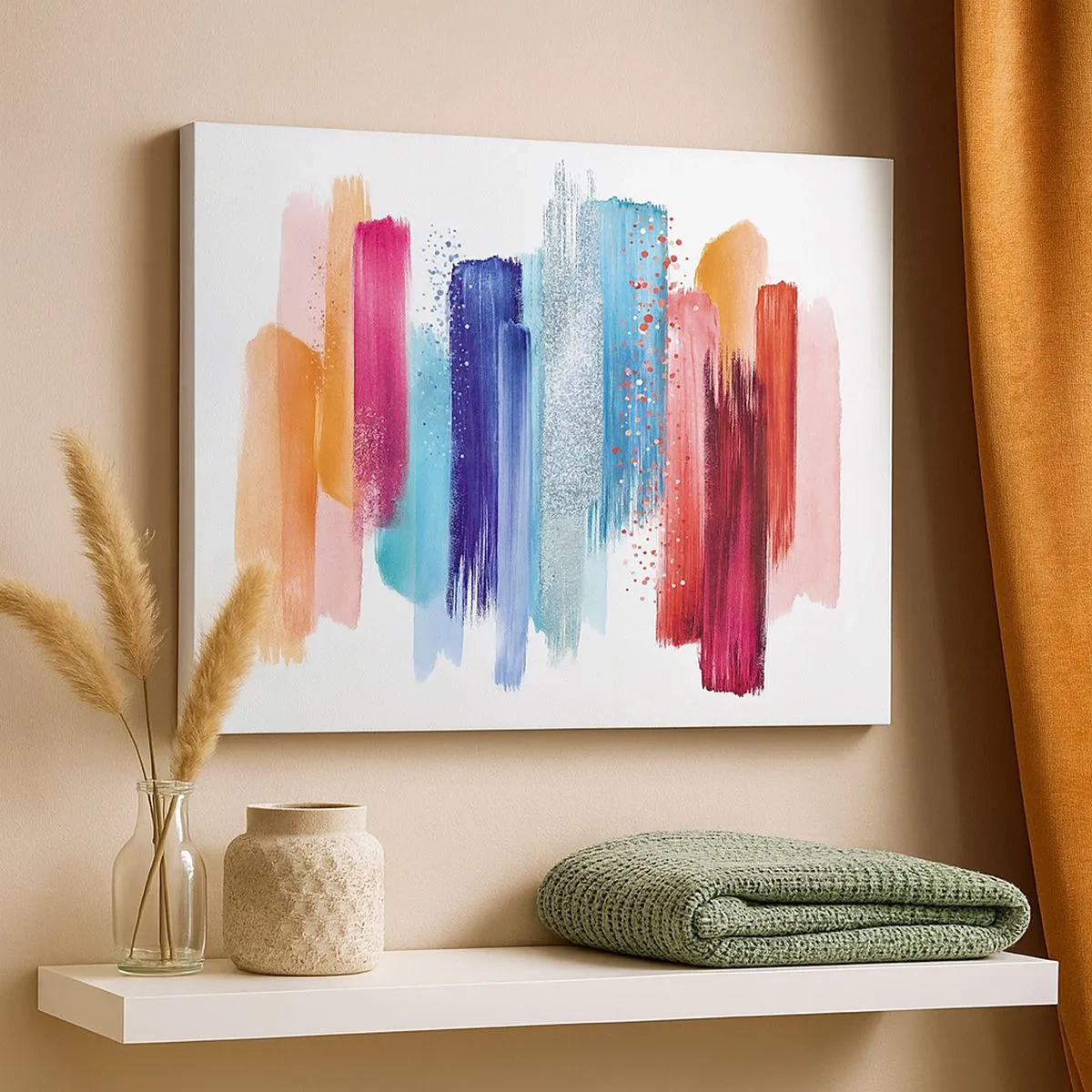 Canvastavla - Bild på duk - Färgglada penseldrag på en vit bakgrund - 70x50cm - Upp och ner - Modern väggdekoration för vardagsrum och sovrum ARTTOR