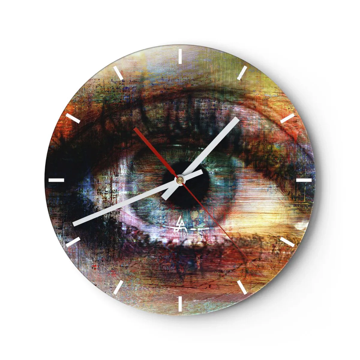 Väggklocka - Klocka på glas - Ett konstnärligt öga i intensiva, kontrasterande färger - 30x30cm - Man kan titta in i själen - Modern väggdekoration för vardagsrum, kök och sovrum ARTTOR