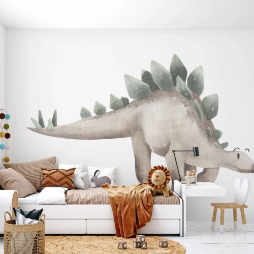 Fototapet Premium Sand - Er vän - Dinosaurie, Barns, Stegosaurus - 250x175 cm