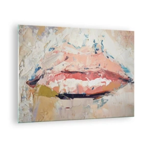 Glastavla - Bild på glas - Abstrakt bild av läppar i en uttrycksfull målningsteknik - 70x50cm - Väcker sinnen - Modern väggdekoration för vardagsrum och sovrum ARTTOR