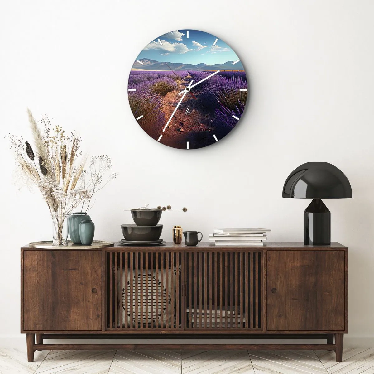 Väggklocka - Klocka på glas - Doftande fält - 30x30 cm