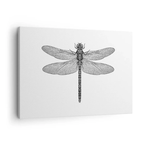 Canvastavla - Bild på duk - Svartvit teckning av en trollslända på vit bakgrund i minimalistisk stil - 70x50cm - Precision i naturen - Modern väggdekoration för vardagsrum och sovrum ARTTOR