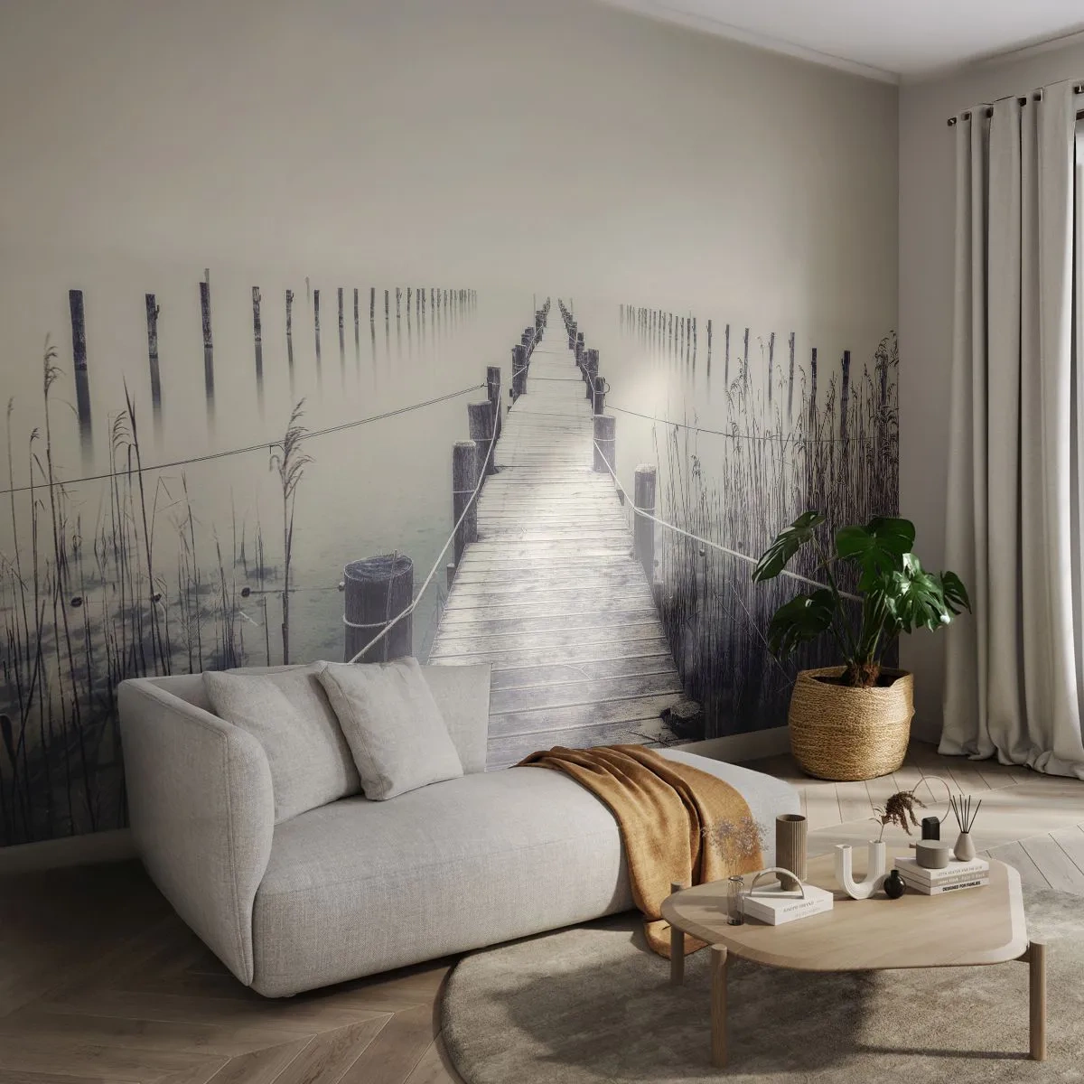 Fototapet Standard Eco - Fördjupa dig i frid - Bro, Sjö, Tystnad - 350x256 cm