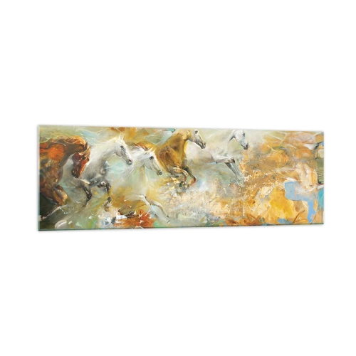 Glastavla - Bild på glas - Galopp genom ljuset - 160x50 cm