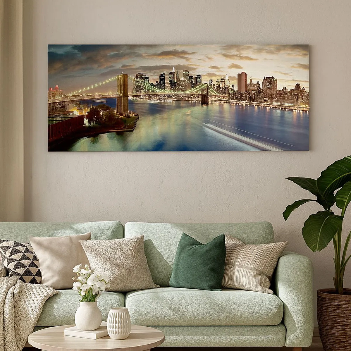 Canvastavla - Bild på duk - En ljus kväll över Manhattan. - 100x40 cm