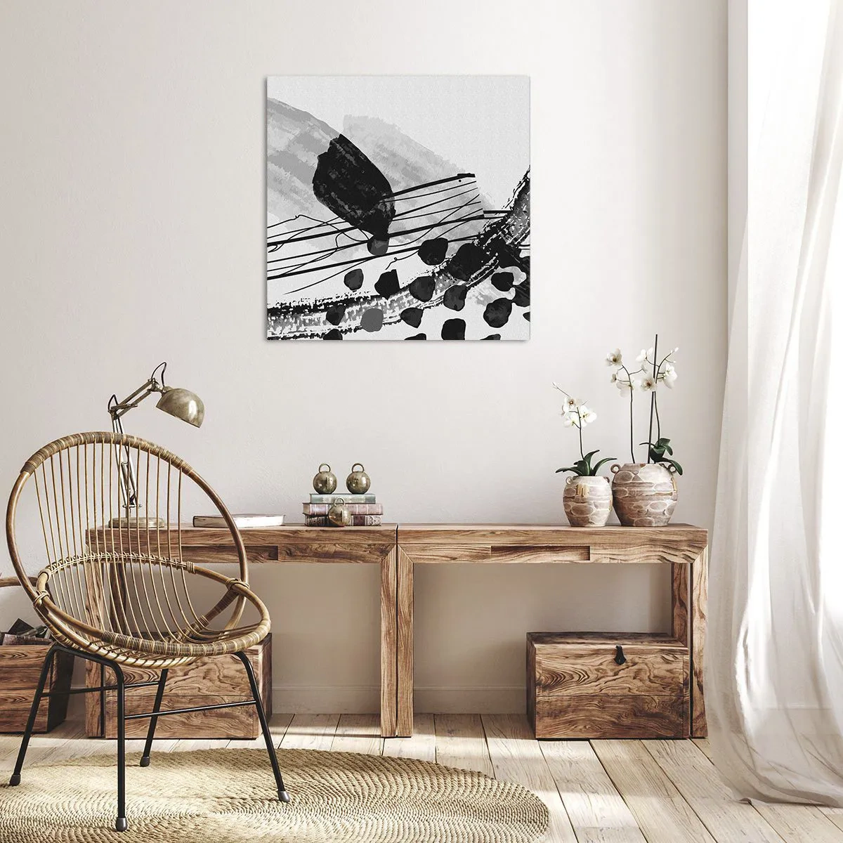 Canvastavla - Bild på duk - Svartvit organisk abstraktion - 60x60 cm