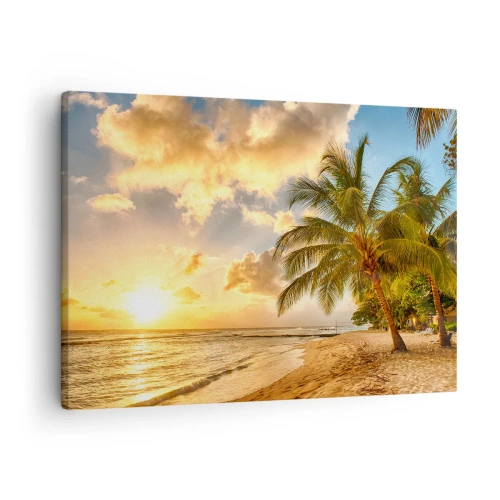 Canvastavla - Bild på duk - Strand med palmer och en solnedgång över havet - 70x50cm - Evig sommar, alltid semester - Modern väggdekoration för vardagsrum och sovrum ARTTOR