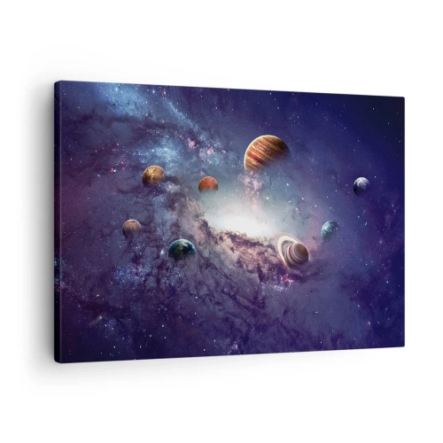 Canvastavla - Bild på duk - Planeter i en galax med en nebulosa i bakgrunden - 70x50cm - Sol- och danssystem - Modern väggdekoration för vardagsrum och sovrum ARTTOR