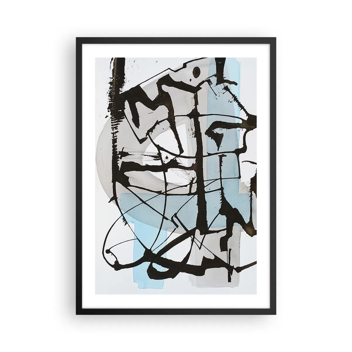 Affisch i svart ram - Modern abstraktion i nyanser av blått och svart - 50x70cm - Blått trots allt - Modern väggdekoration för vardagsrum och sovrum ARTTOR