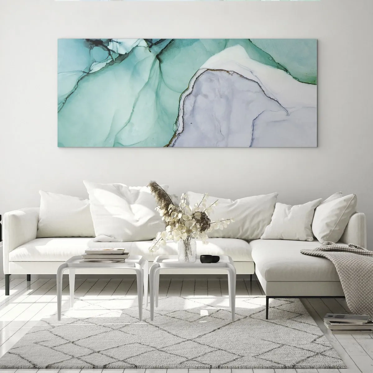 Glastavla - Bild på glas - En studie i turkos - 160x50 cm